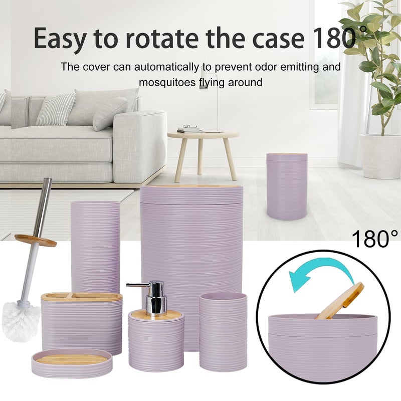 CERBIOR Bathroom Accessories Set 6 Piece Bamboo Bath Ensemble Includes Soap Dispenser  Toothbrush Holder  Toothbrush Cup  Soap Dish for Decorative Countertop and Housewarming Gift  Sriral Purple - Image 5